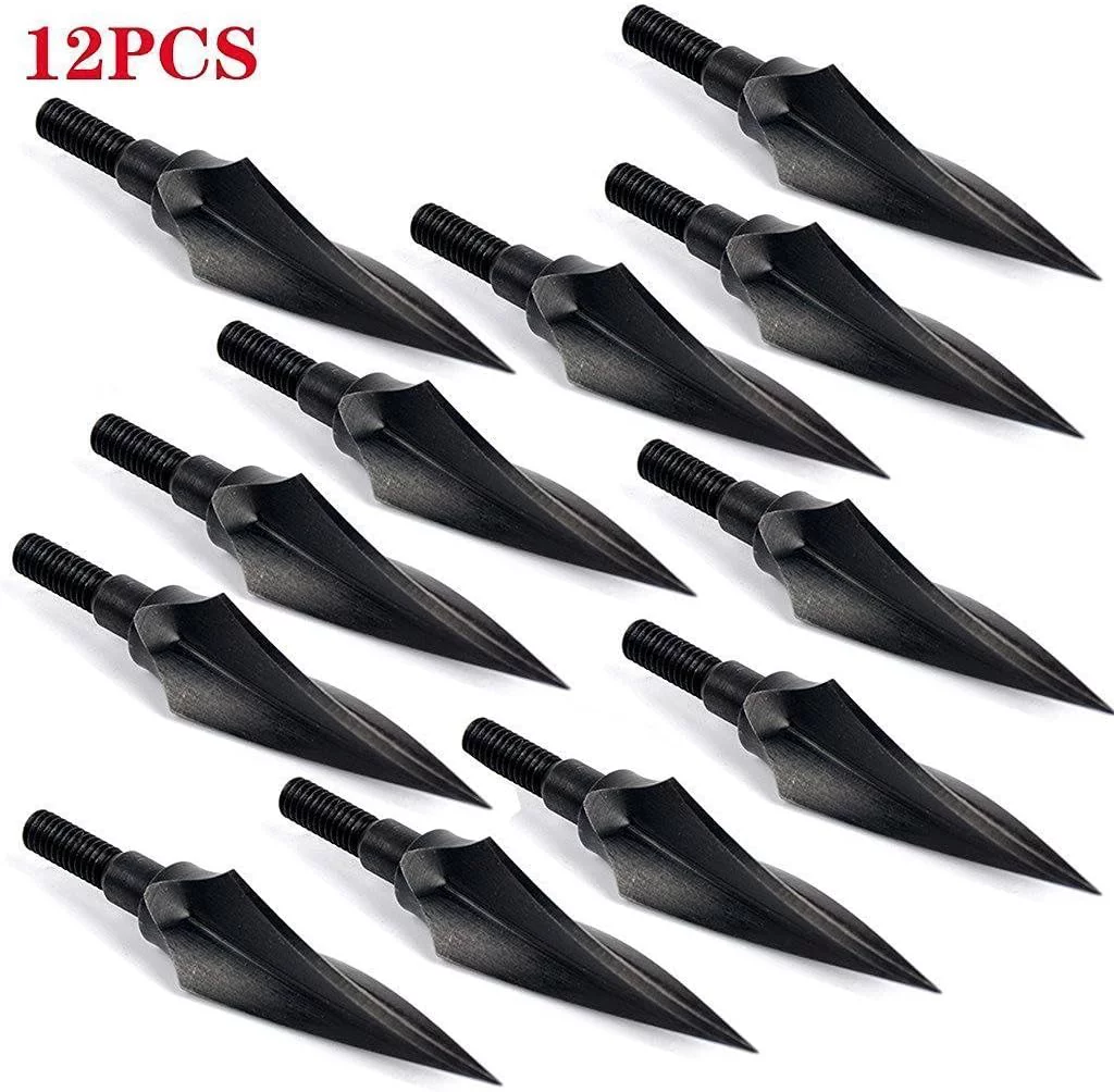 GPP 12pcs Keened Up Screw-in Twisted 3 Blades Broadheads 150 Grain Traditional Hunting Arrow Head Broadhead