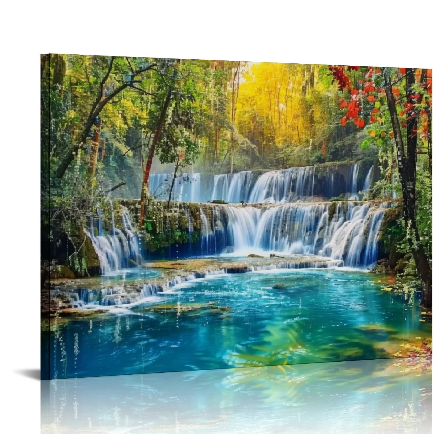 PIKWEEK  Wall Art Decor Large Canvas Print Picture Colorful Majestic Waterfall Park Forest Painting Autumn Artwork for Office Home Wall Decor Stretched and Framed Ready to Hang