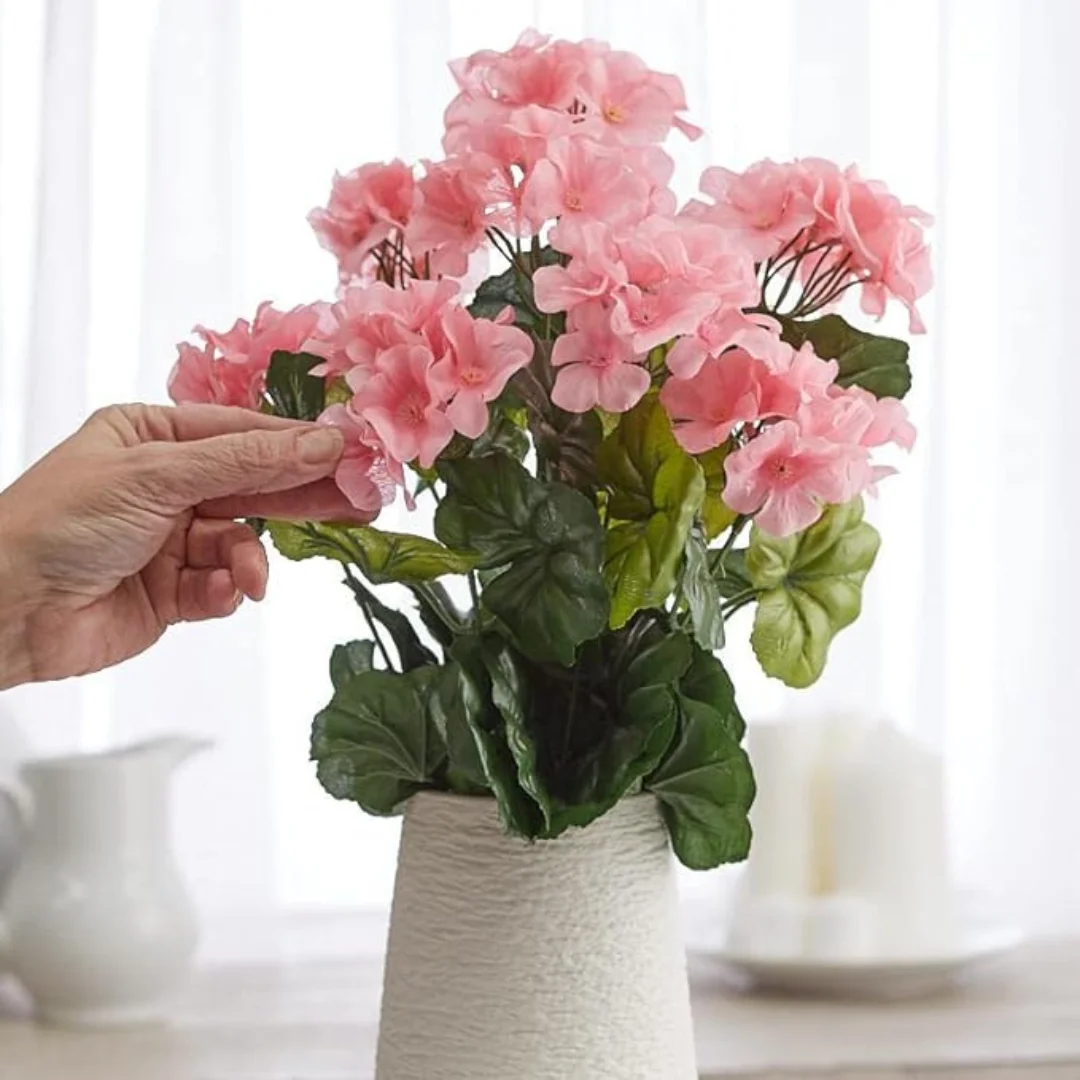 Fake Light Pink Geranium Bush  - For Indoor Spring and Summer Arrangements and Home Decor
