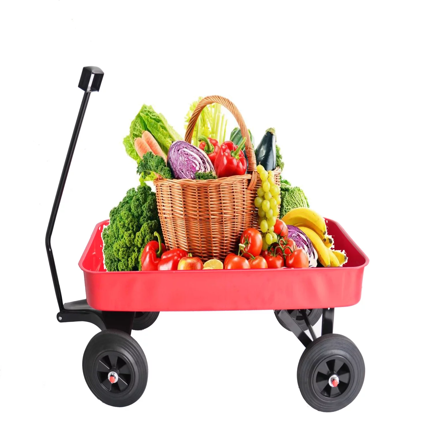 Sturdy  Solid Red Garden Cart with All Terrain Wheels - Versatile and Reliable Heavy Duty Wagon for Gardening and Hauling  Reuniong Railing Design with 280lbs Weight Capacity
