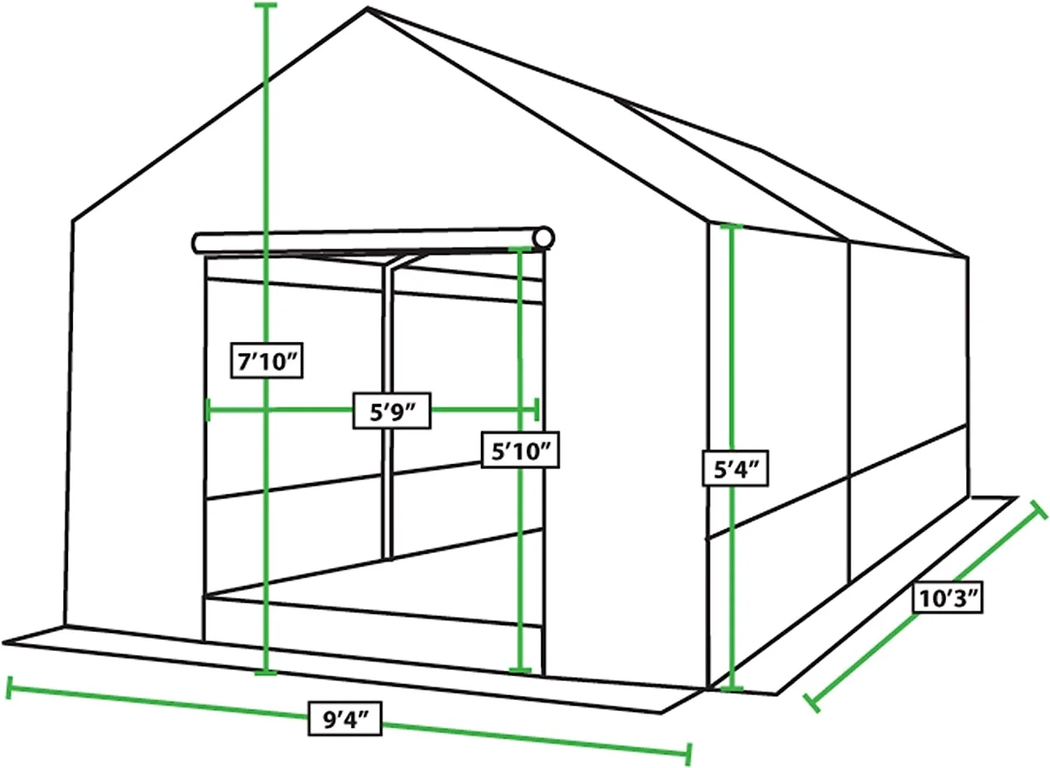 Greenhouse 10-Feet By 10-Feet, 1 3/8-Inch Steel Frame, 6-Leg, Opaque, GH1010