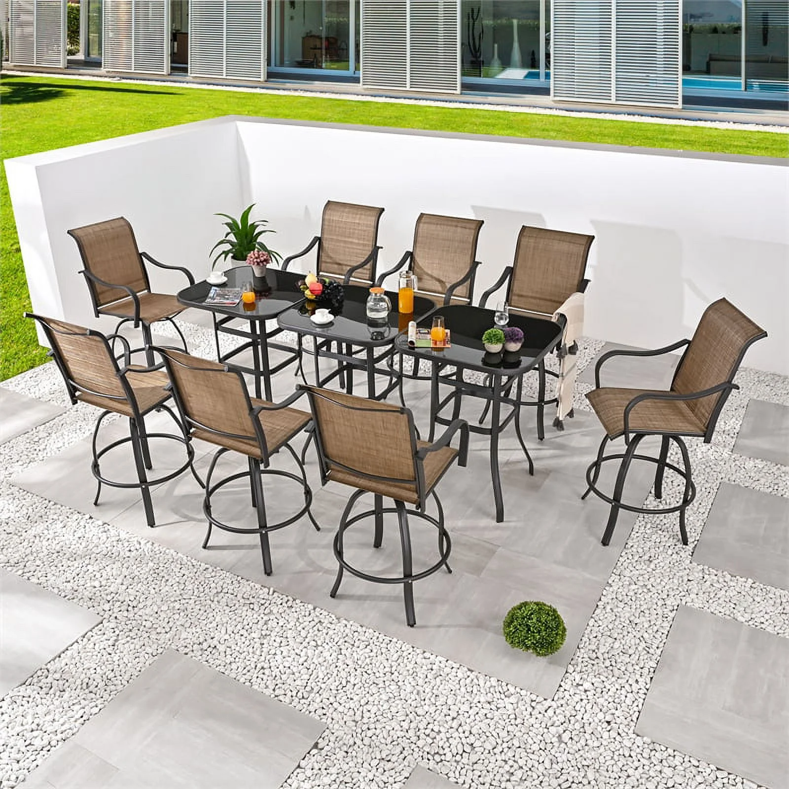 Patio Festival Metal 11-Piece Outdoor Bistro Dining Set in Beige/Black