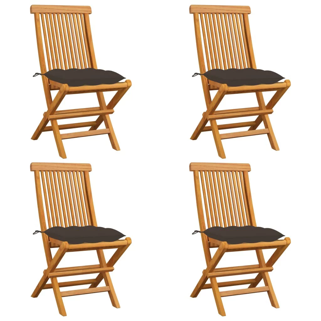 vidaXL Patio Chairs with Taupe Cushions 4 pcs Solid Teak Wood