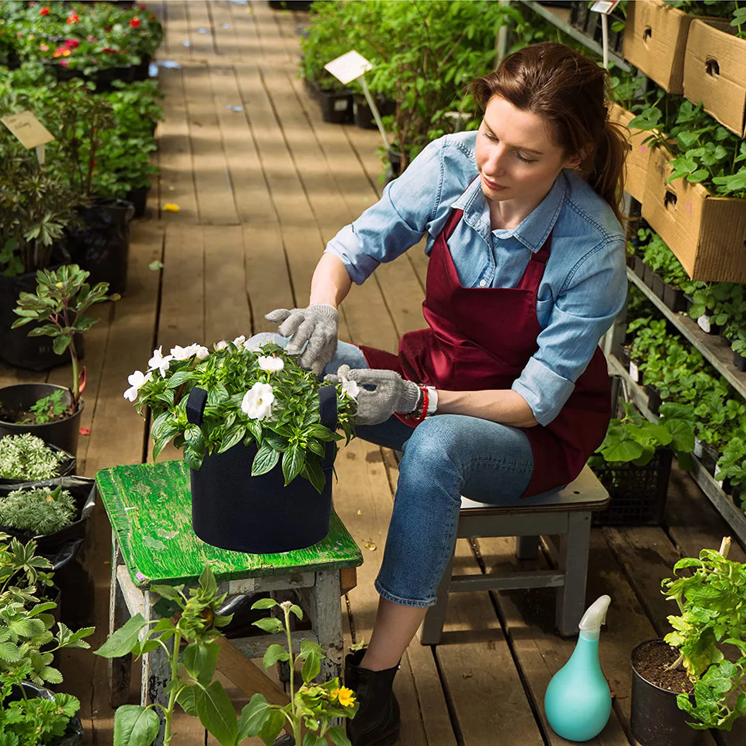 PHYEX 12-Pack 20 Gallon Black Grow Bags, Aeration Fabric Pots with Durable Handles, Come with 12 Pcs Plant Labels