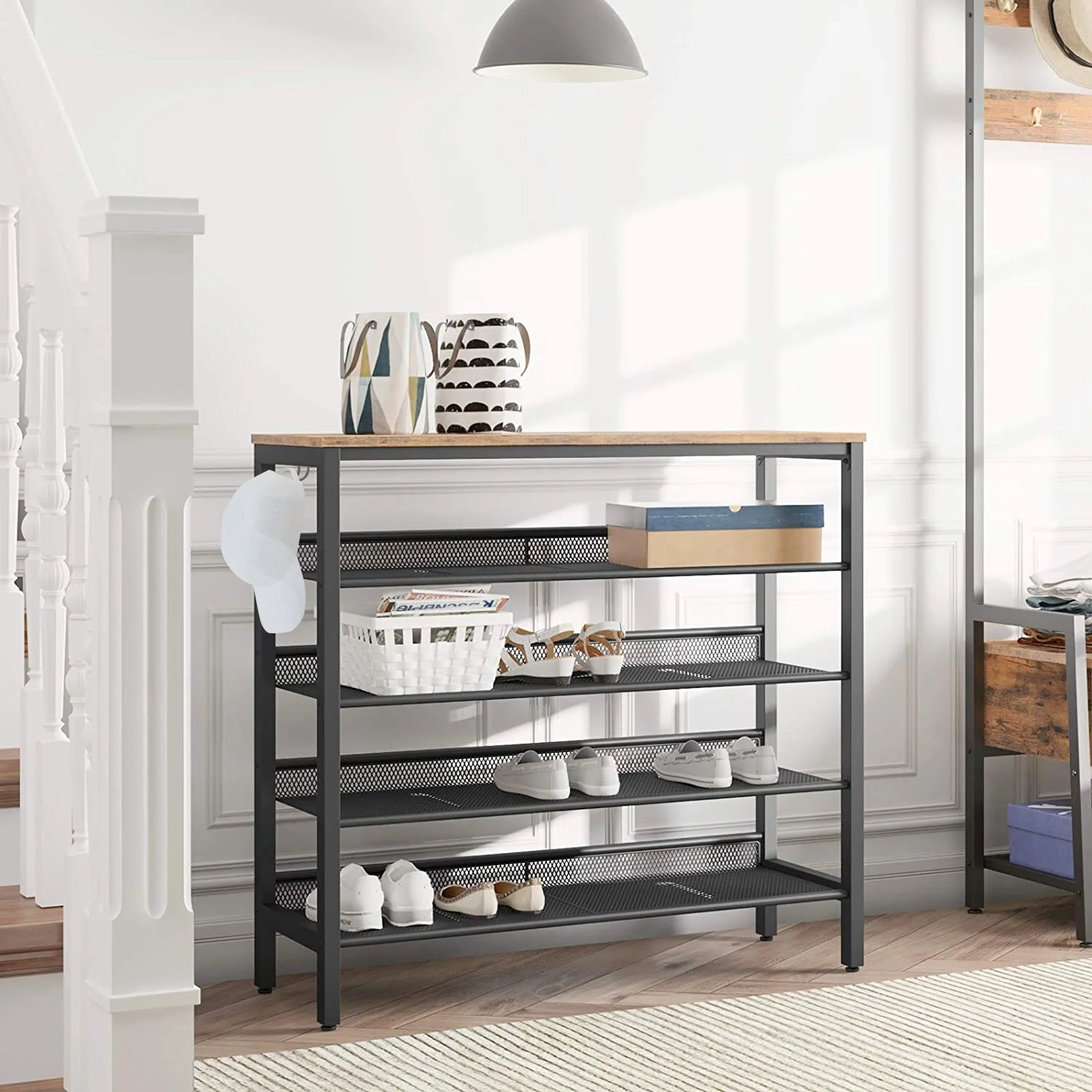 LivEditor Mordern Wooden Shoe Rack Rustic Brown for Entryway