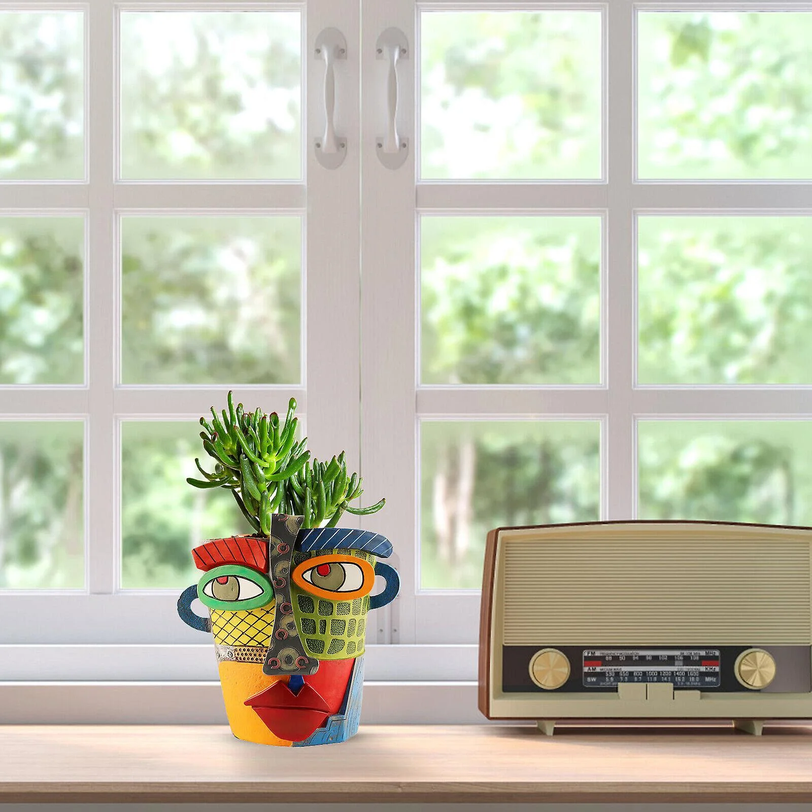 Abstract Colorful Head Flowerpot Unique Face Plant Pot With Drainage Resin Pot