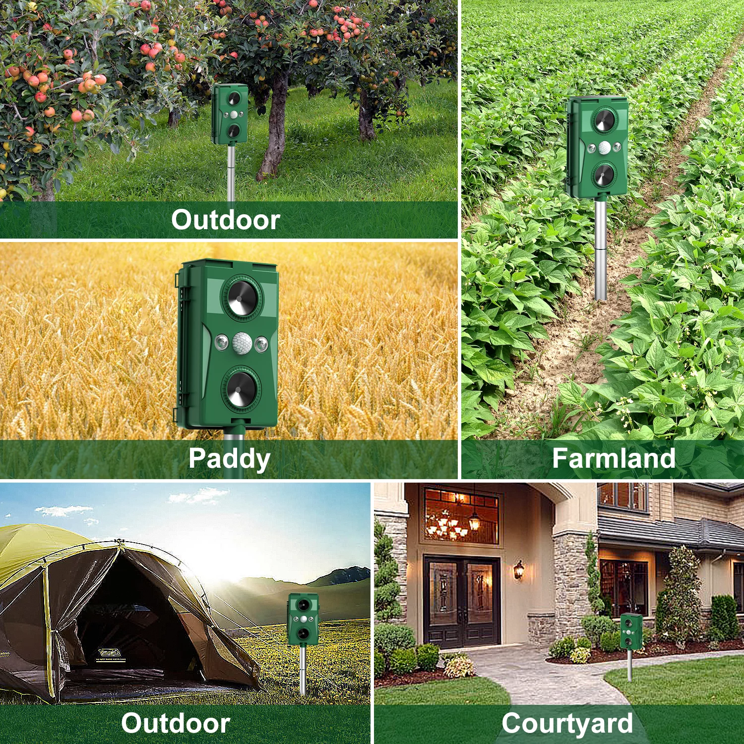 Ultrasonic Animal Repeller Waterproof Solar Powered Rodent Repeller with PIR Motion Activated Flashing LED Light, Repel Dogs, Cat, Squirrels, Raccoon, Rabbit, Skunks, Wild Boars