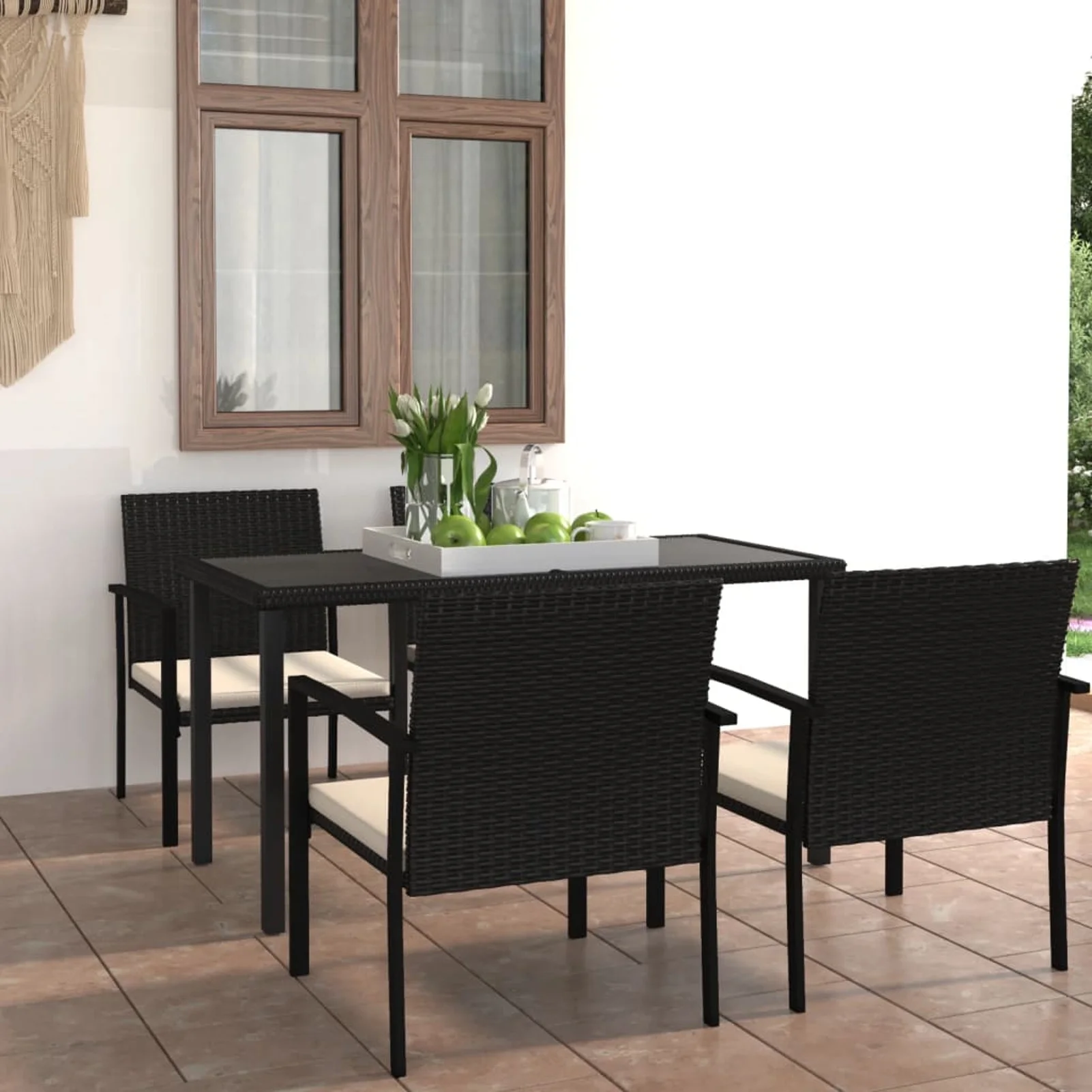 Suzicca 5 Piece Patio Dining Set Poly Rattan Black