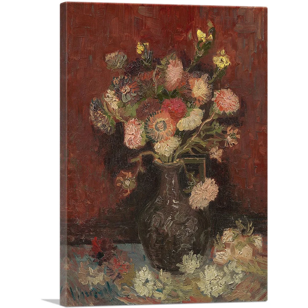 ARTCANVAS Vase with Chinese Asters and Gladioli 1886 Canvas Art Print by Vincent Van Gogh - Size: 60