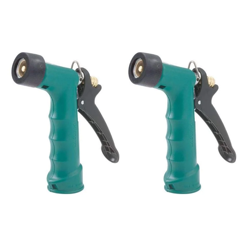 Gilmour Garden Hose Nozzle Watering Spray Durable Metal Construction Threaded Tip Insulated Grip For Hot Cold Water Flow Control Dial Rear Control Trigger Lifetime Warranty Green, 2-Pack