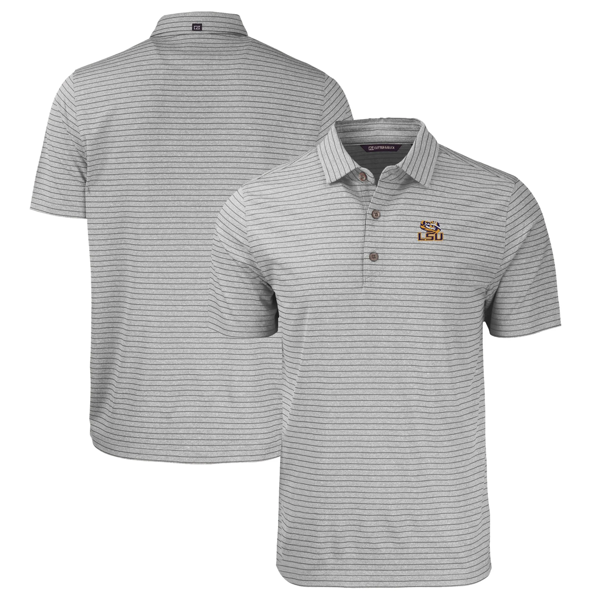 Men's Cutter & Buck  Heather Gray LSU Tigers Big & Tall Forge Eco Heather Stripe Stretch Recycled Polo