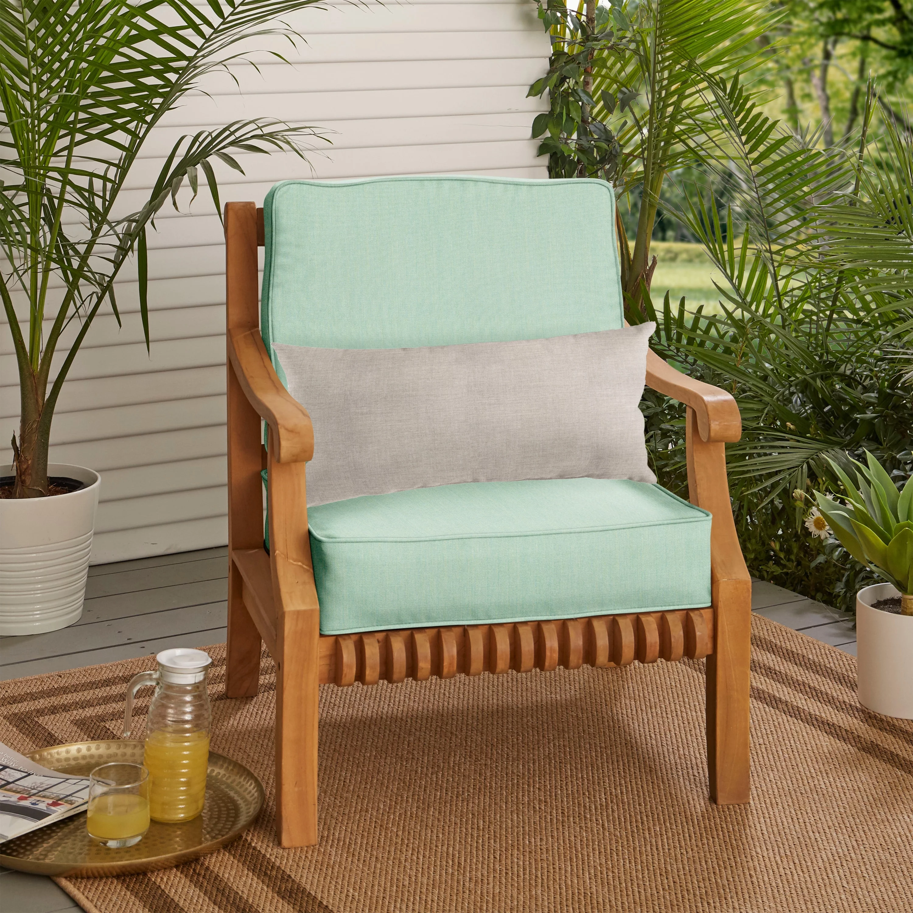 Sorra Home  Oakley Sunbrella Solid Indoor/ Outdoor Corded Chair Cushion Set and Lumbar Pillow Canvas Spa+Cast Pumice
