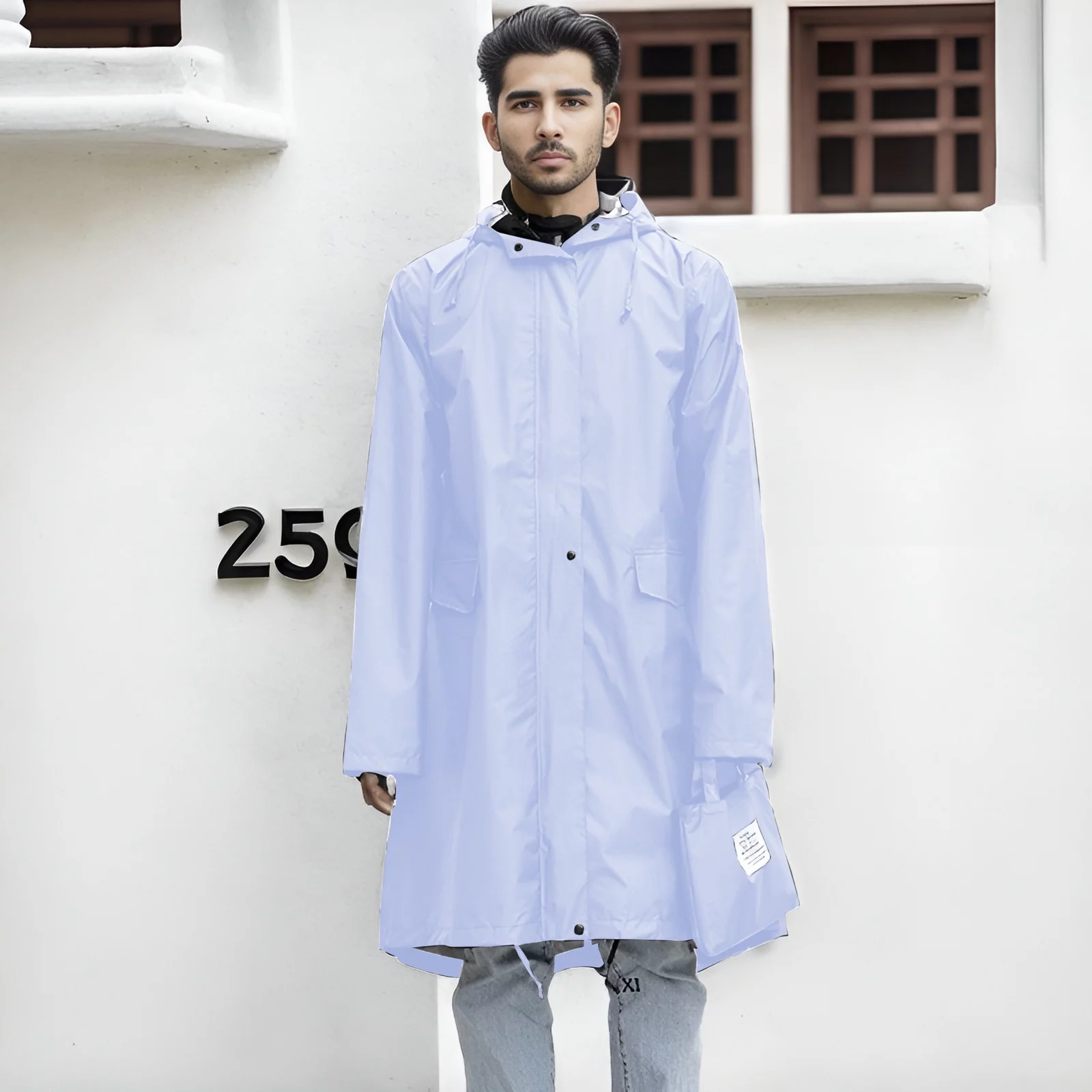 8QIDA Men's Suit Pants Black Unisex Adult Raincoat Fashion Hiking Full Length Trench Poncho Light Blue M