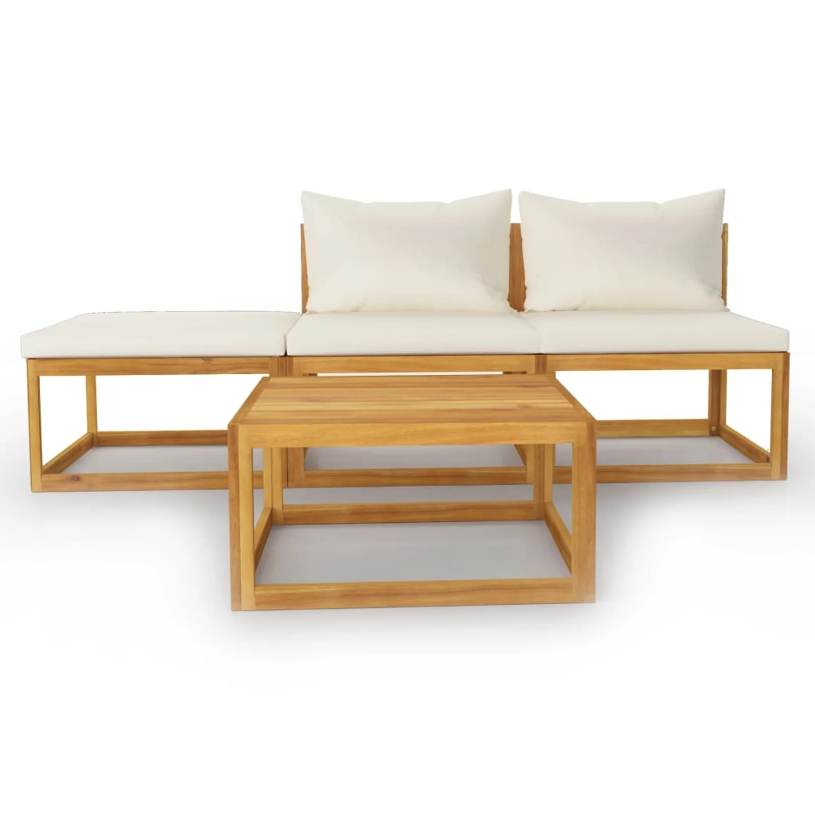 Andoer 4 Piece Garden Set with Cushion Cream Solid Acacia Wood