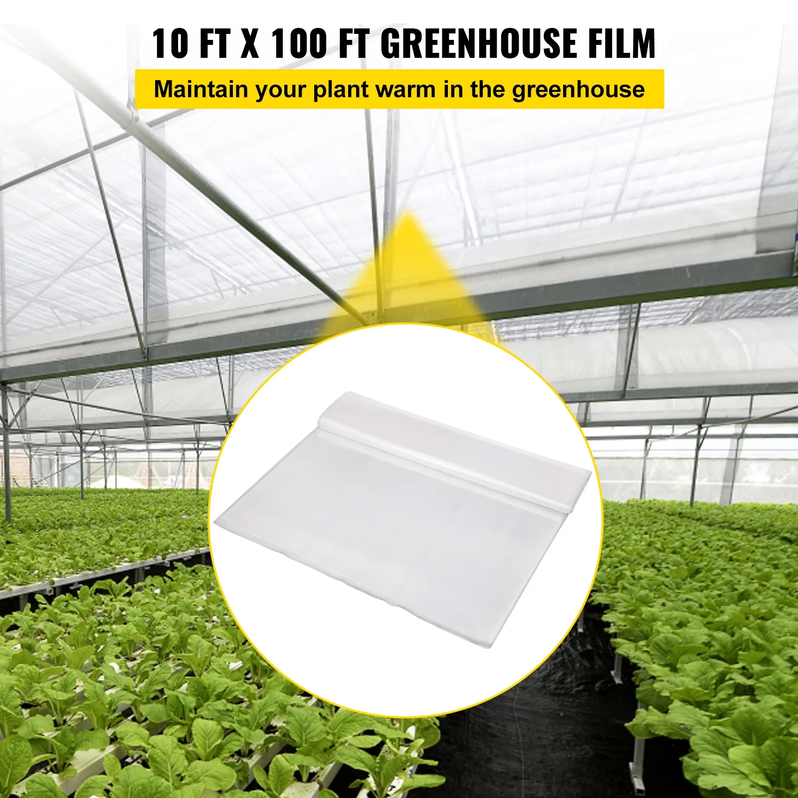 SKYSHALO Greenhouse Film, 10' x 100' Greenhouse Plastic Film, 6 Mil Thick Awning Greenhouse, 4 Years Clear Polyethylene Covering, UV Protection Farm Gardening Plastic Supply