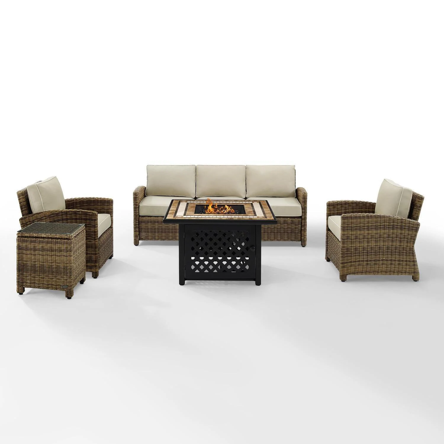 Maykoosh Rococo Radiance 5Pc Outdoor Wicker Sofa Set Sangria/Weathered Brown - Sofa, Side Table, Coffee Table, & 2 Armchairs