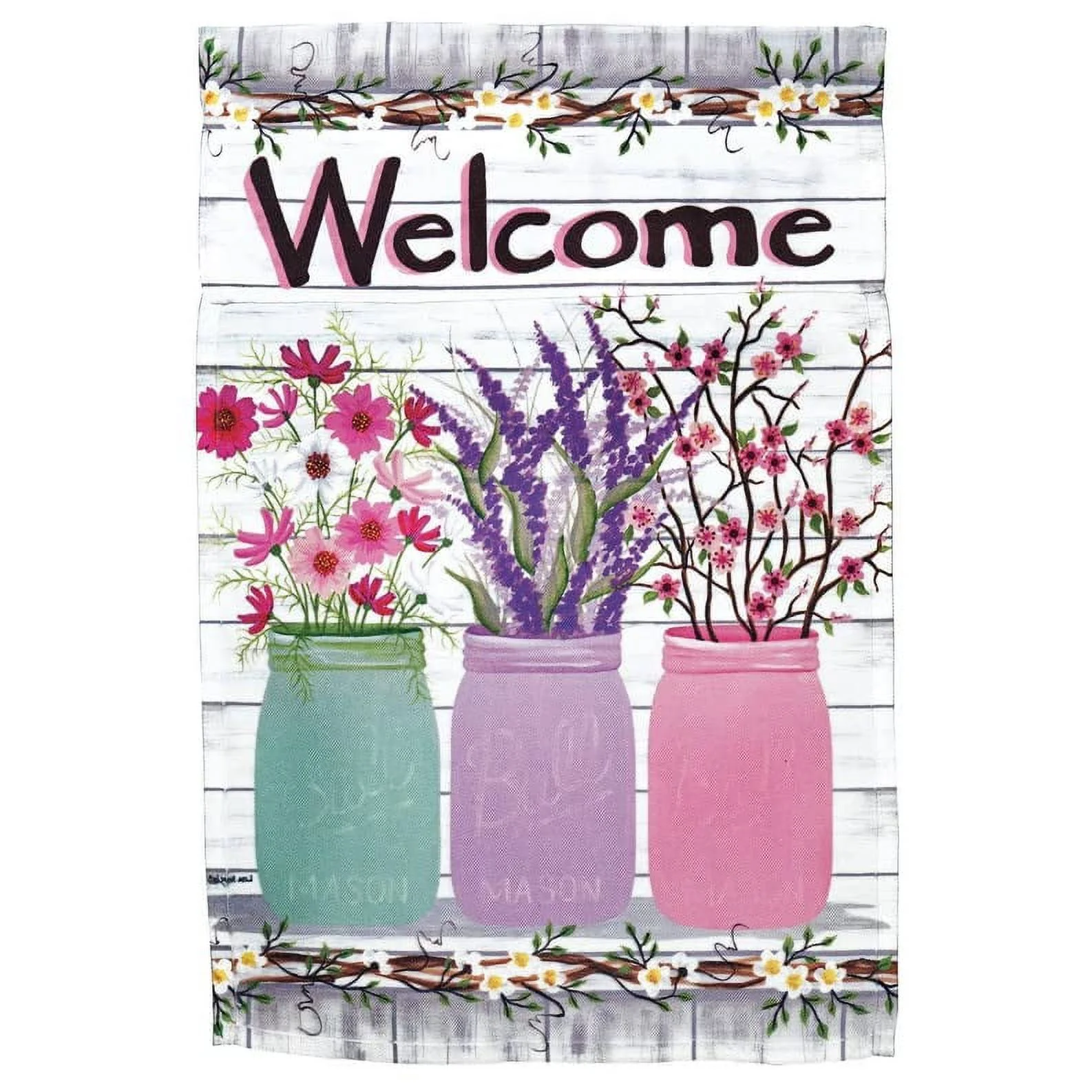 Magnolia Gardens M080113 13 x 18 in. Print Welome Jars of Flowers Polyester Garden Flag