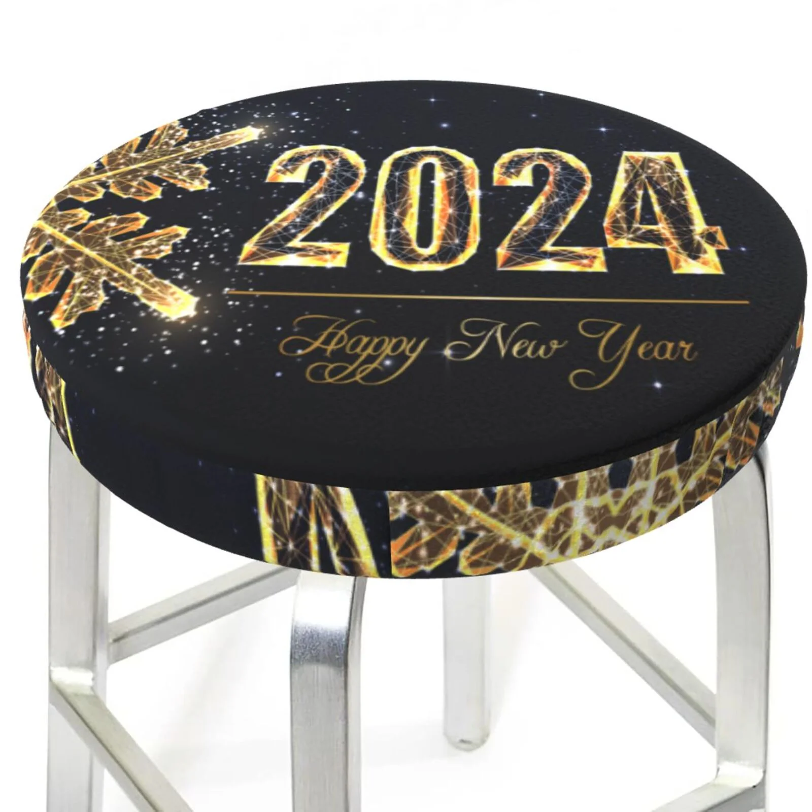Disketp Happy New Year 2024 Stool Covers Round, Super Soft Round Bar Stool Cushion Covers Seat Cushion - 12 Inch