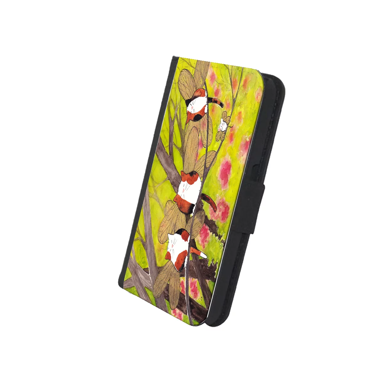 KuzmarK™ Samsung Galaxy S6 Wallet Case - Calico Kitty and White Mouse Fairies with Redbud Trees Cat Art by Denise Every