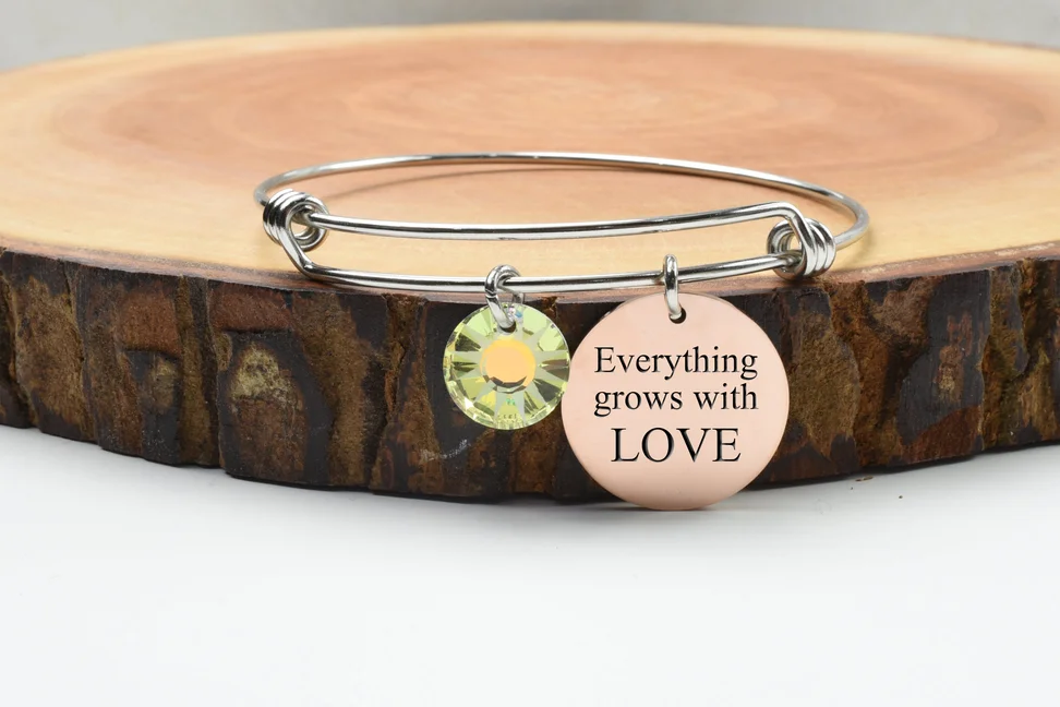 TwoTone Inspo Bangles With Swarovski by Pink Box Sun Rose Gold and Silver Everything Grows Silver and Rose Gold