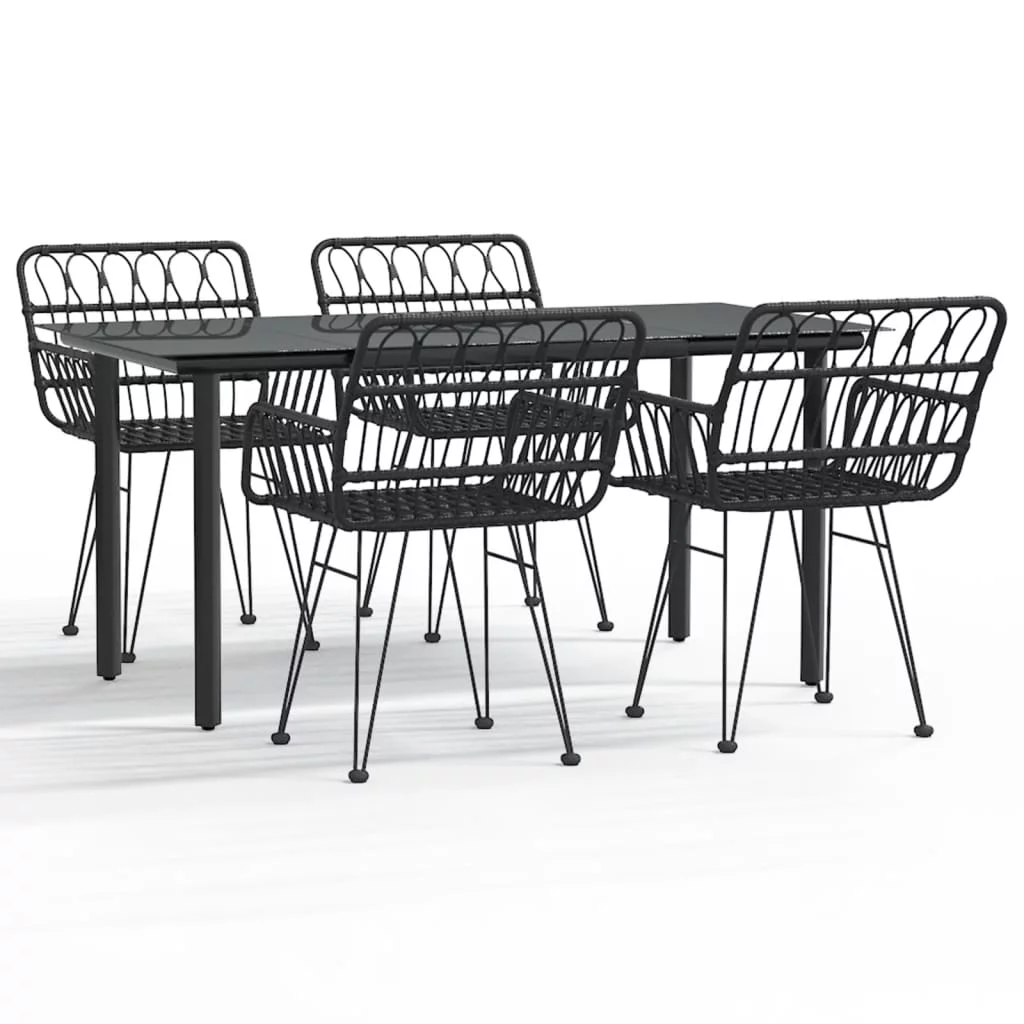 Suzicca 5 Piece Patio Dining Set Black Poly Rattan