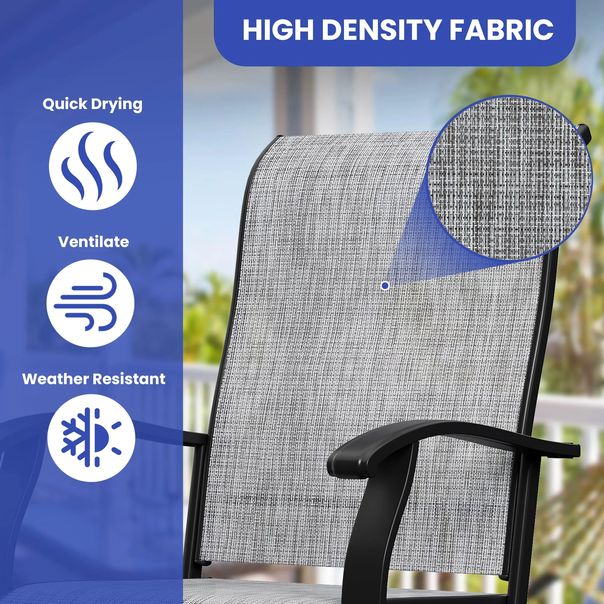 Wooflex High Back Swivel Bar Stools Set of 2, All Weather Outdoor Patio Swivel Chairs with Breathable Textilene and Metal Frame for Garden Backyard Deck, Gray