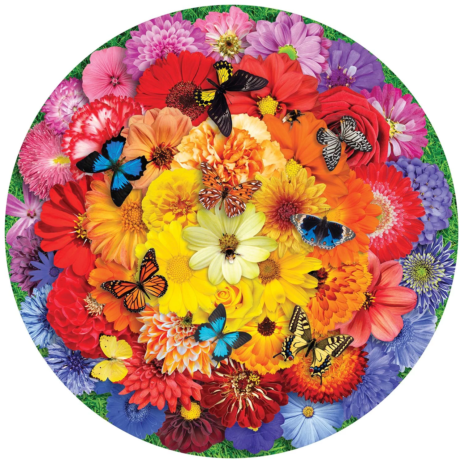 Springbok Colorful Flowers Bloom - 500 Piece Circle Jigsaw Puzzle for Adults - Unique Cut Pieces