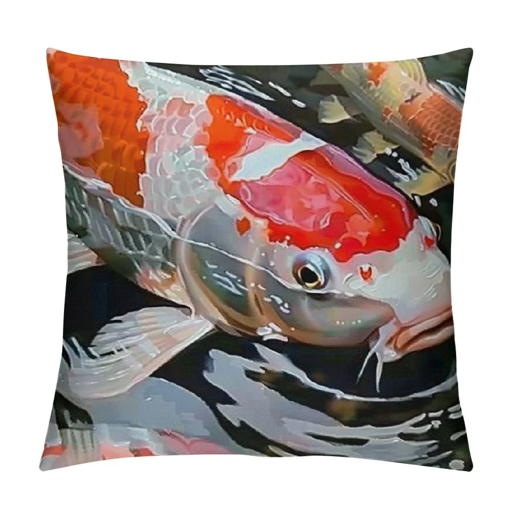 Pingxixi Decorative Throw Pillow Cover Sanke Fish Koi Carp White Food in Pond Nitrate Animals Outdoor Linen Cozy Square Cushion Case for Couch Bed Living Room White