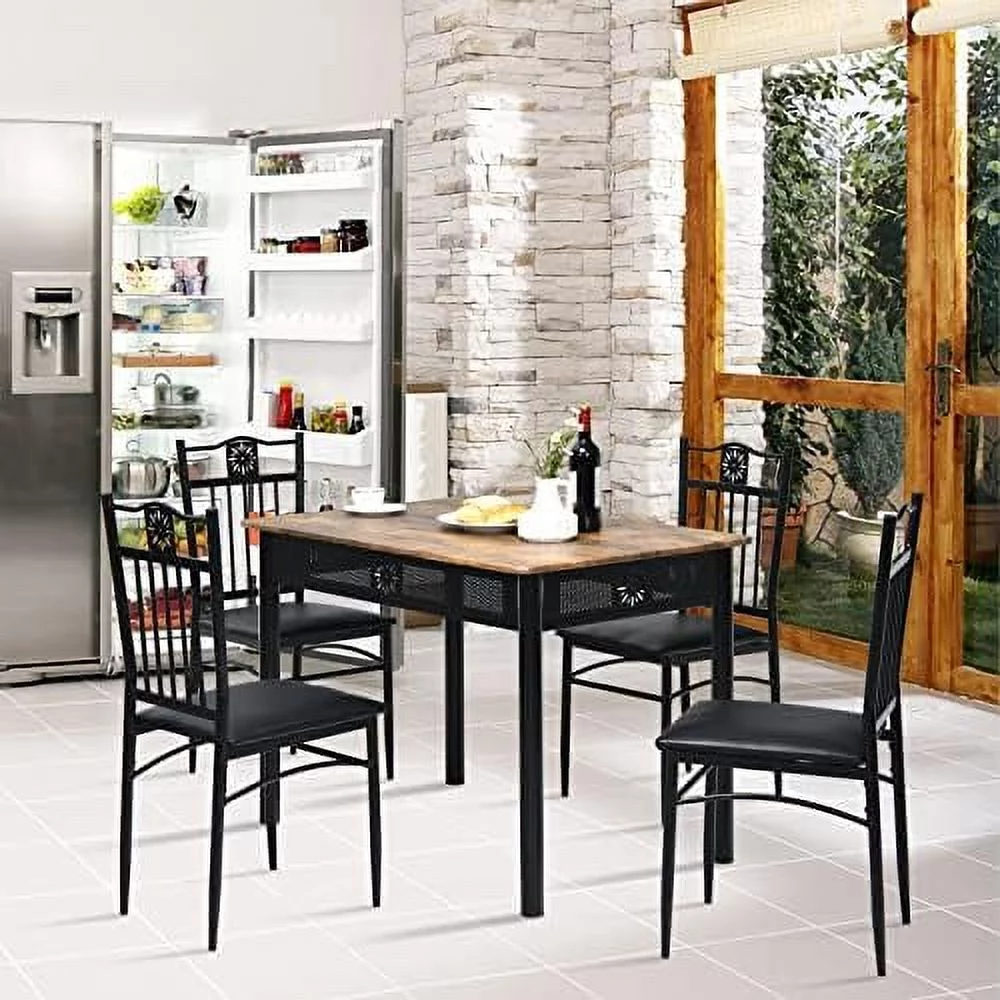 ASDRFYU 5 Pieces Dining Table Set  Modern Kitchen Table Set for 4 Person  42\u201D Rectangular Table w/ 4 Upholstered Chairs  Bistro Table Set for Home  Coffee Shop & Restaurant (Brow