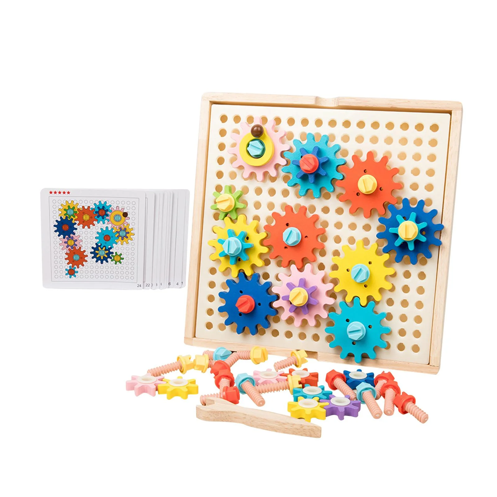 STARTIST Montessori Gear Game Wooden Toys Kids Play Tools Kid's Building Toys for Party Ages 3 and up Classroom Valentine's Day Gift