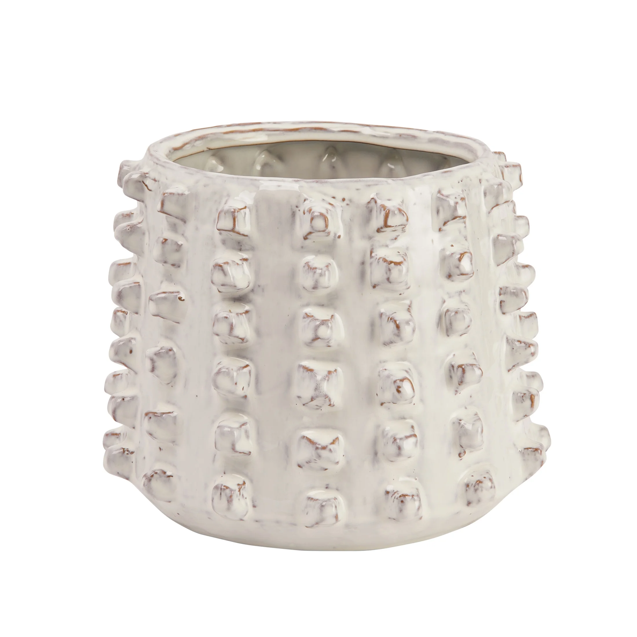 Creative Co-Op Stoneware Sculptural Planter with Raised Dots, Ivory