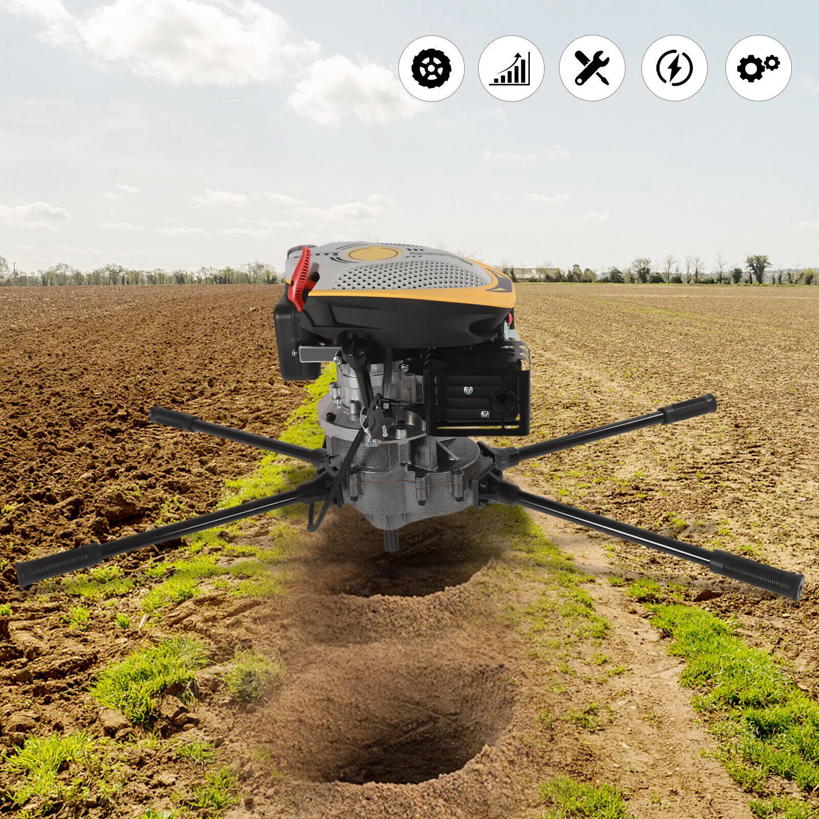 DENSET 4-Stroke 173cc 8HP 2 Men Big Power Post Hole Digger Auger Ground Drill Engine