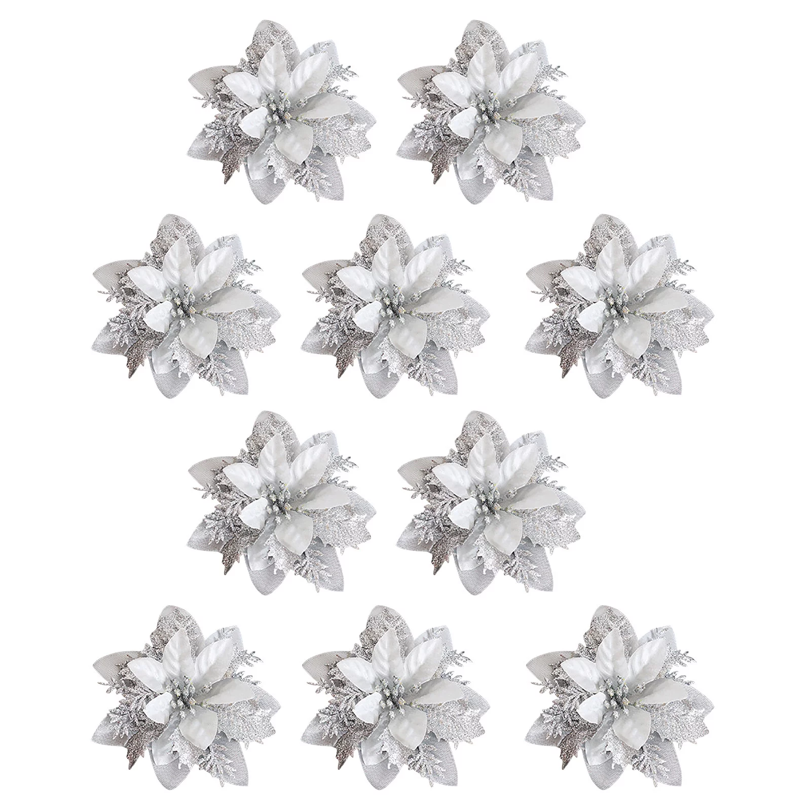 Yeetfub Fake Flowers for Outdoors 10PC Christmas Decoration Flower Simulation Flower Gold Silver Red Three-Layer Plastic Flower Three-Dimensional Christmas Flower Ornament