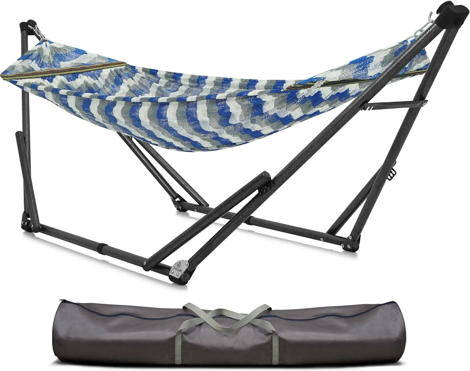 OUWI Uniki 550 lbs Capacity Double Hammock Stand for 2 Persons, Adjustable Hammock Stand, Collapsible Camping Hammock and Stand, Signature Steel Stand Breathable Polyester Hammock Net, Chevron