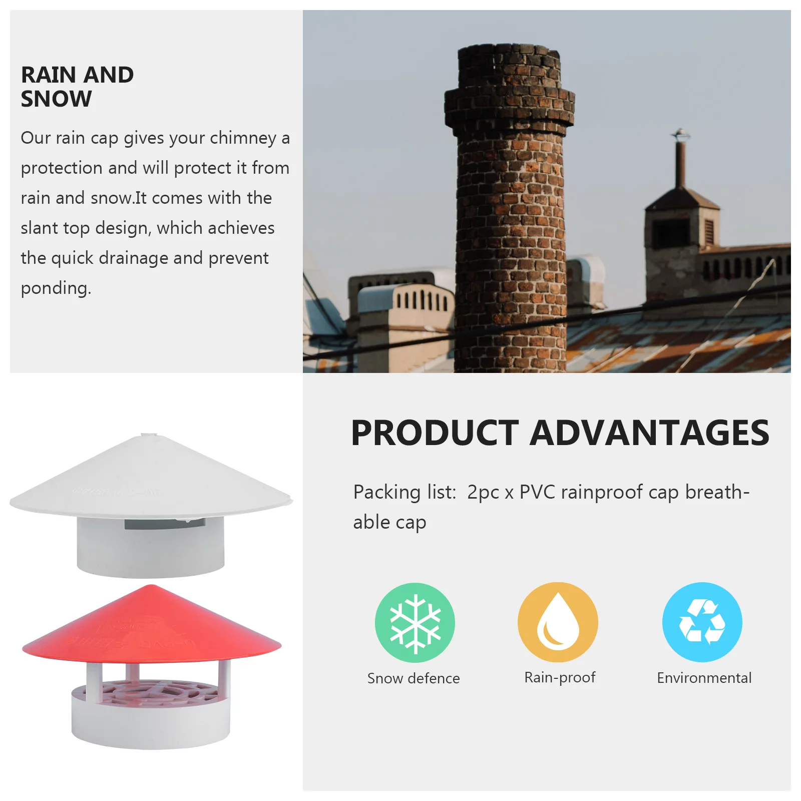 Gongxipen 1pc Chimney Rainproof Cover Smokestack Waterproof Smoke Funnel Rainproof