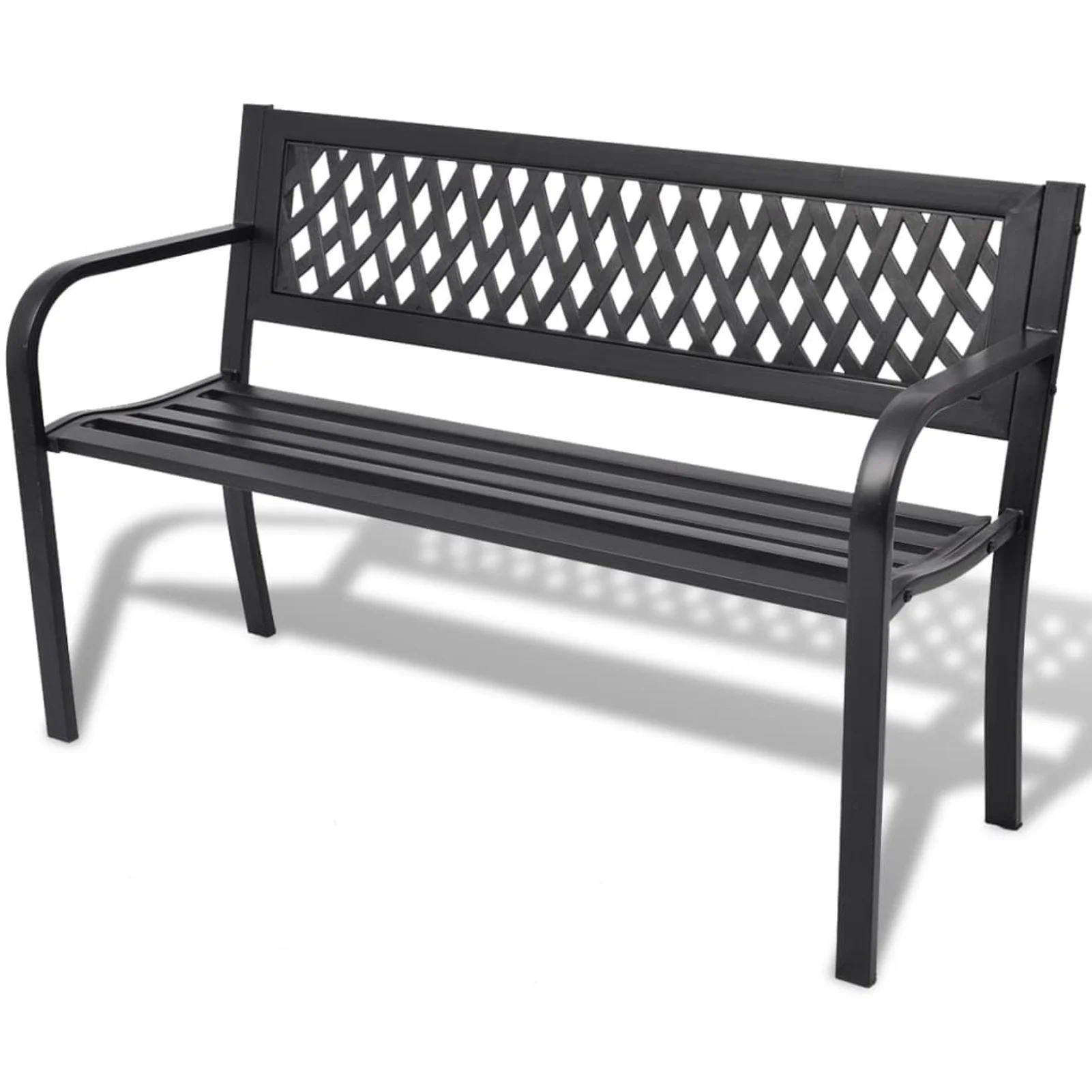 Dcenta 2 Person Garden Bench Patio Park Black Steel Porch Path Chair Outdoor Deck 46