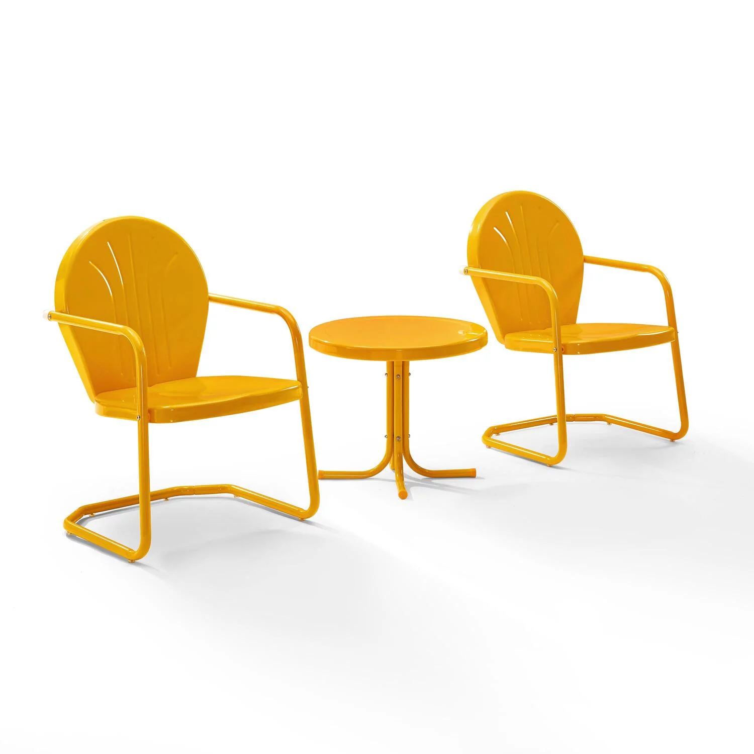 HomeStock Old World Opulence 3Pc Outdoor Metal Armchair Set White Gloss/White Satin - Side Table & 2 Chairs