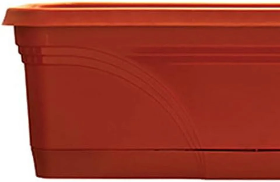 36 Inch Rectangular Plastic Medallion Hanging Windowsill And Garden Box Planters With Drainage Holes, Terracotta (2 Pack)