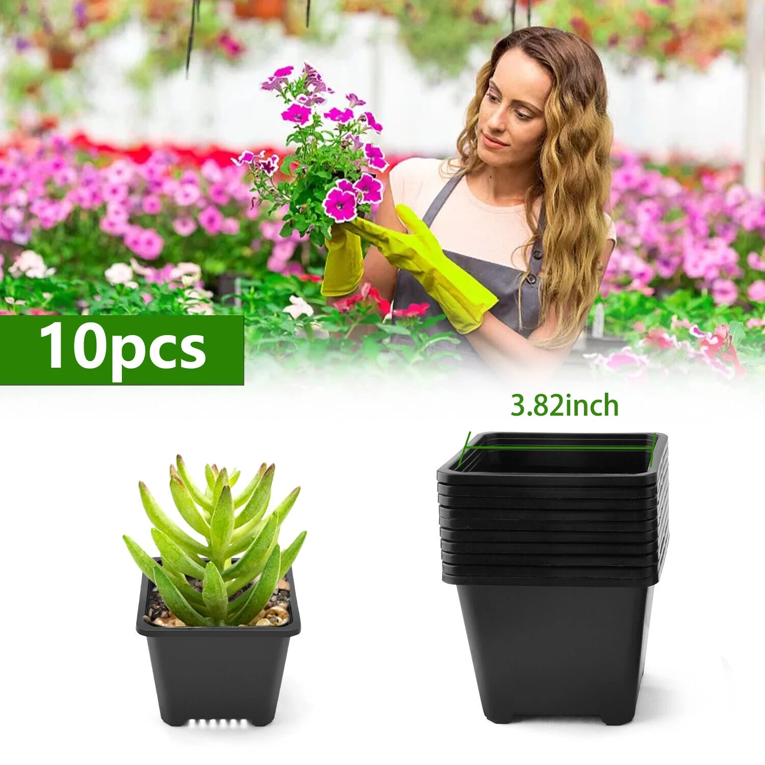 Black Square Plastic Seedling Pots Seed Pots Flower Pots Transplant Pot Home US