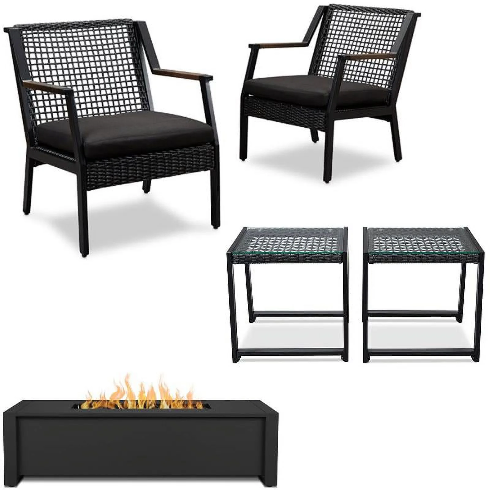Home Square 5 Piece Garden Patio Set with Fire Table 2 Chairs and 2 End Tables