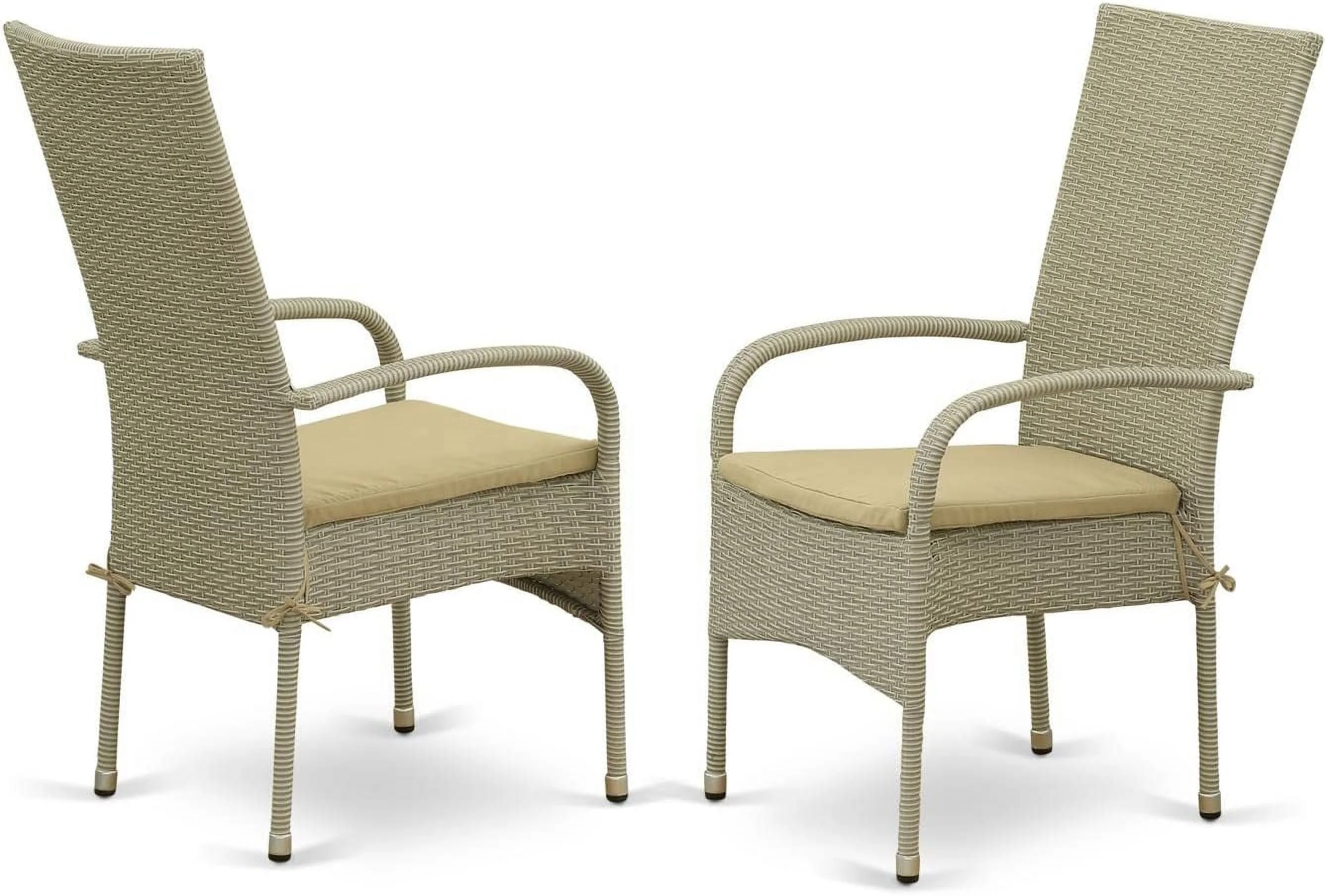 OSLC103A Oslo Outdoor Wicker Dining Arm Chairs With Cushion, Set Of 2, Natural Linen