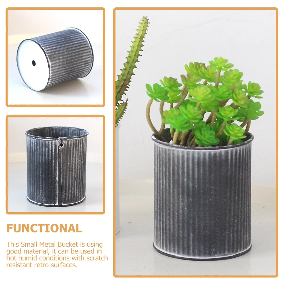 Goblincore Room Decor Front Porch Planter Tin Flower Bucket DIY Arrangement Pot Retro Round Wrought Iron Groceries