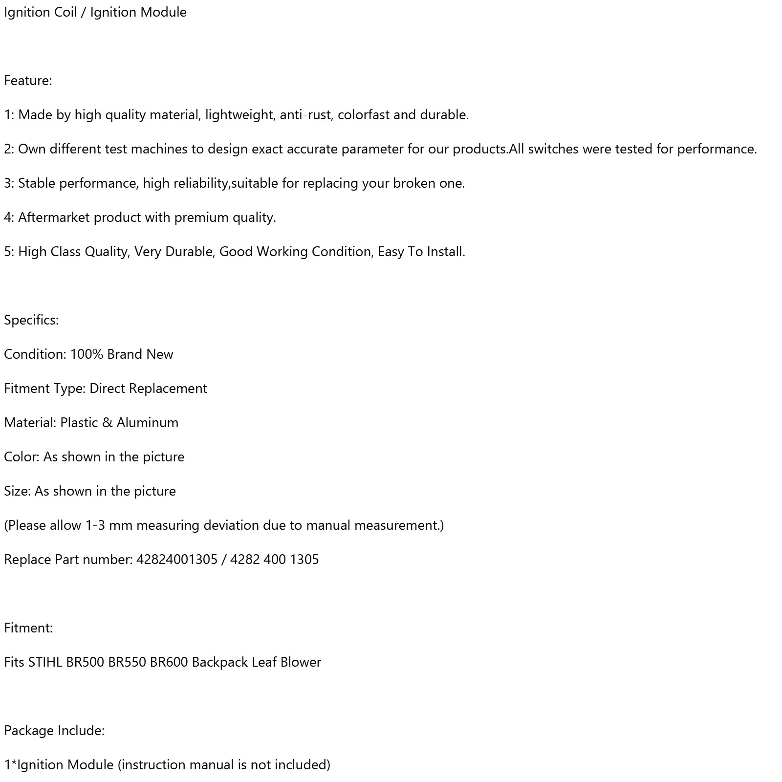 Ignition Coil Fit for STIHL BR500 BR550 BR600 Backpack Leaf Blower 42824001305