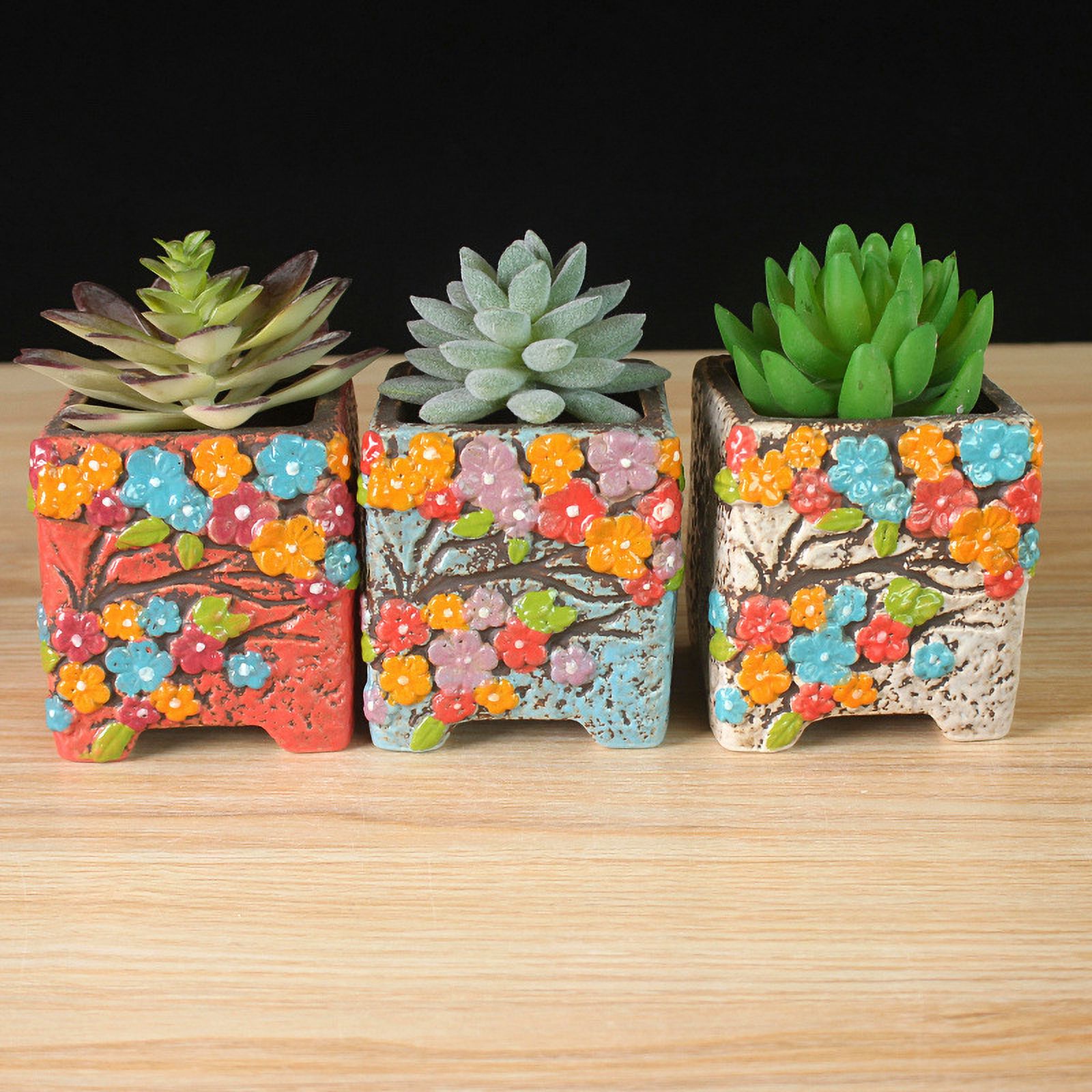 Hand-painted Ceramic Succulent Planter - Desktop Plant Pot