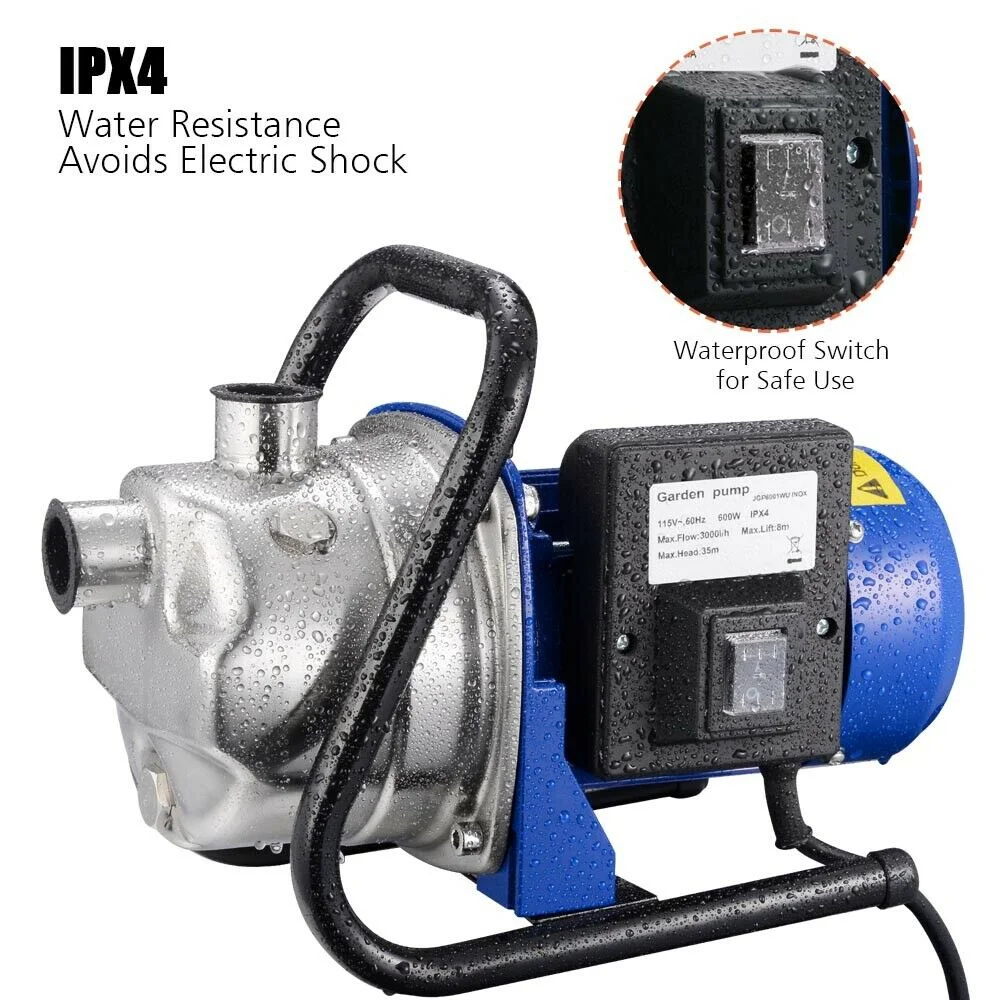 600W Electric Water Booster Pump Stainless Steel Garden Sprinkler Pump Pond Pool