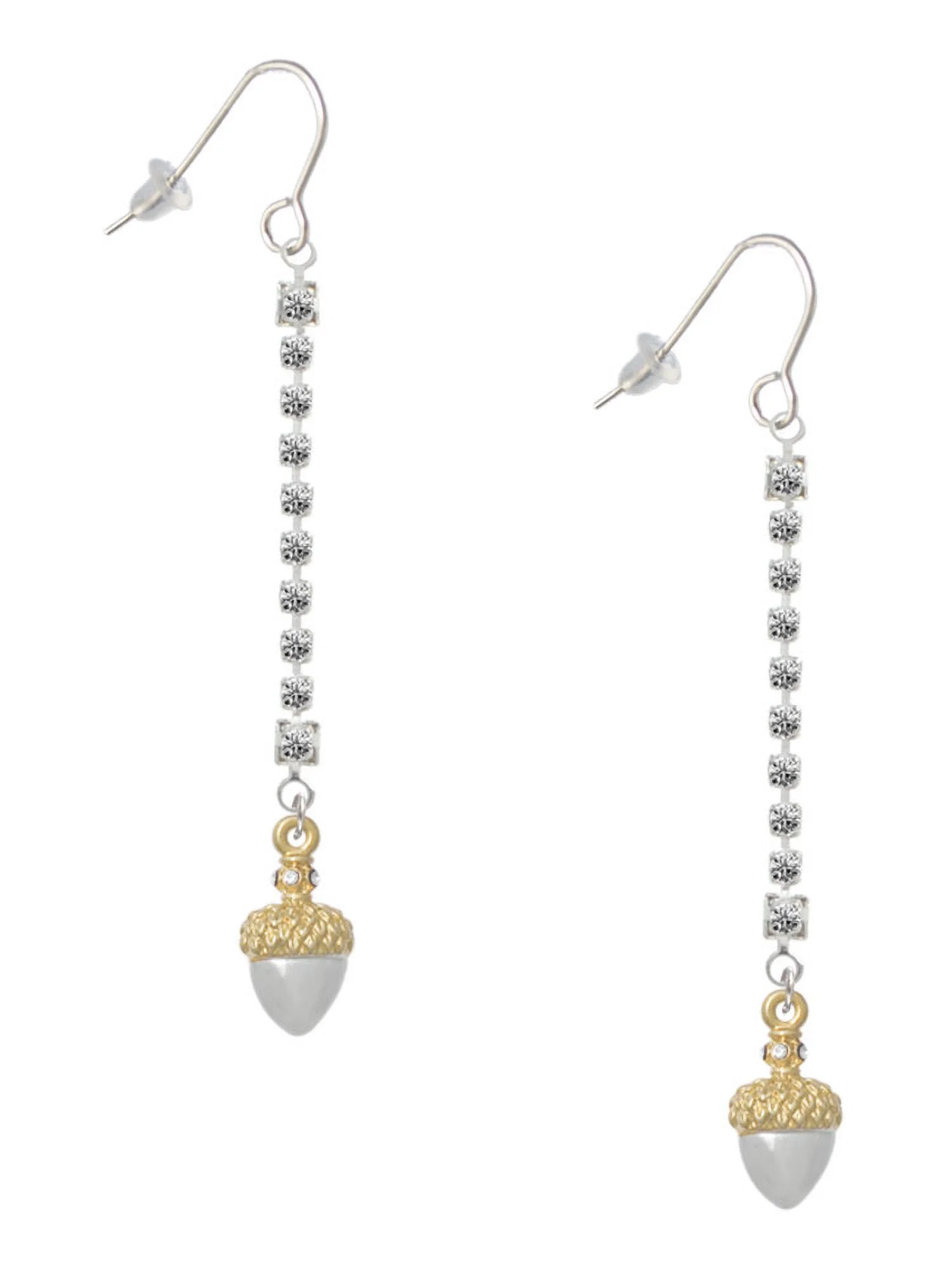 Delight Jewelry Two-tone Small Acorn with Crystals - Silver-tone Long Sparkle Dangle French Earrings