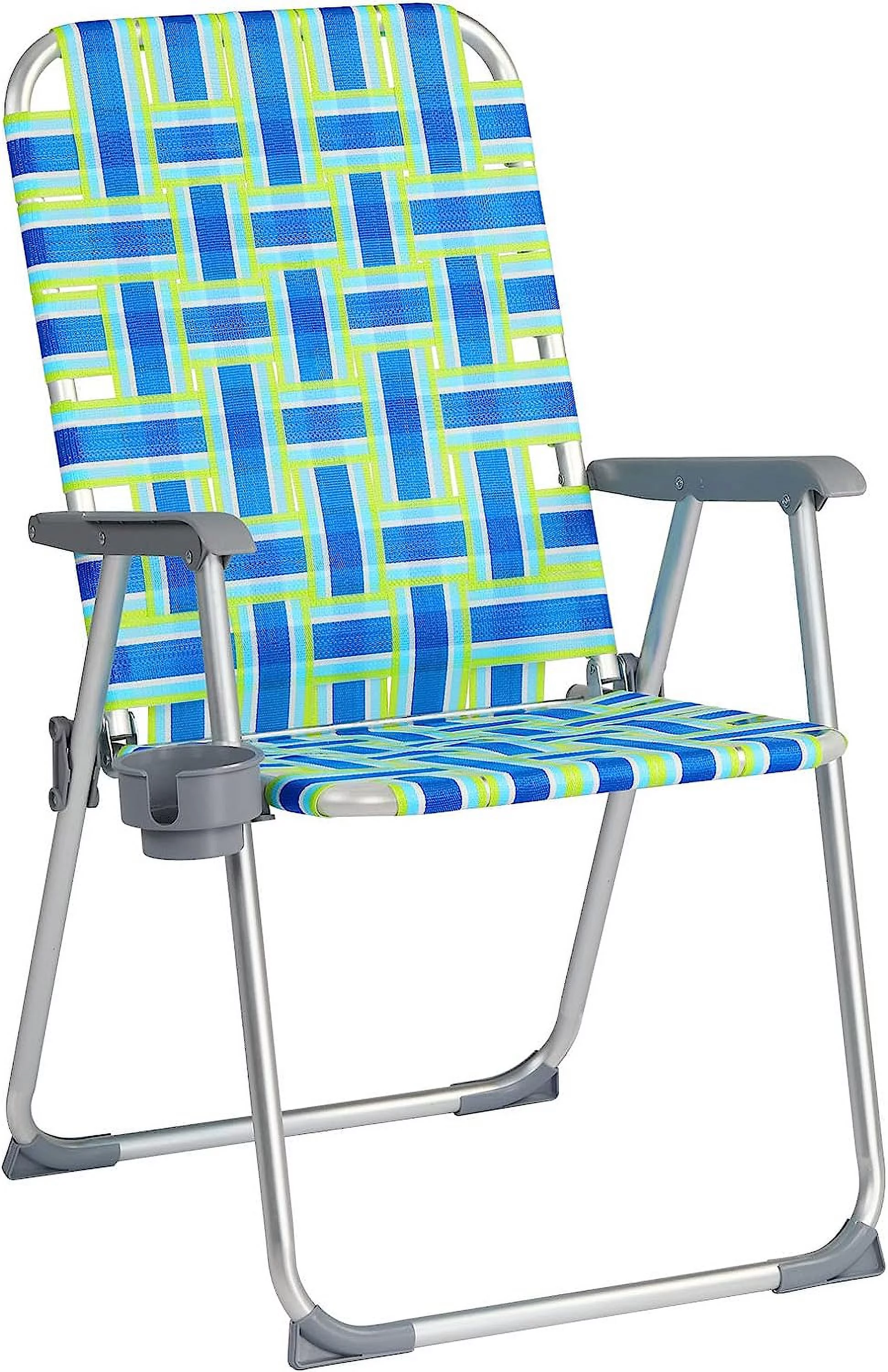 VINGLI Aluminum Patio Lawn Chairs Folding 1 Pack with Detachable Cup Holder, Webbed Beach Chair Folding Chair Outdoor Portable Camping Chair for Yard, Garden …