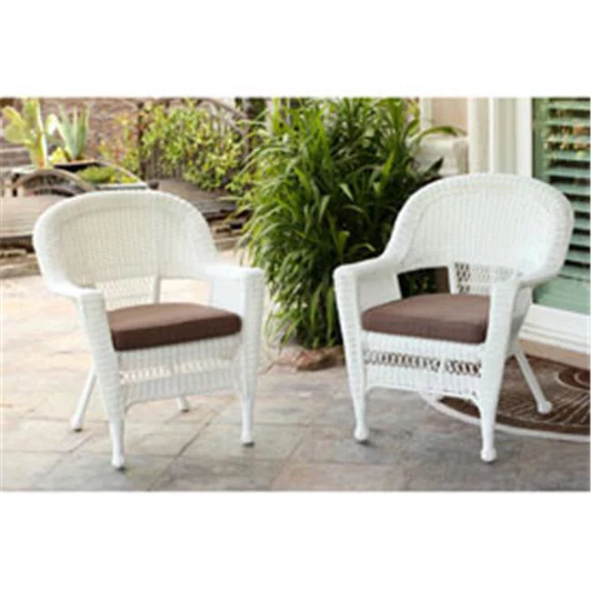 W00206-C-2-FS007-CS White Wicker Chair with Brown Cushion - Set of 2