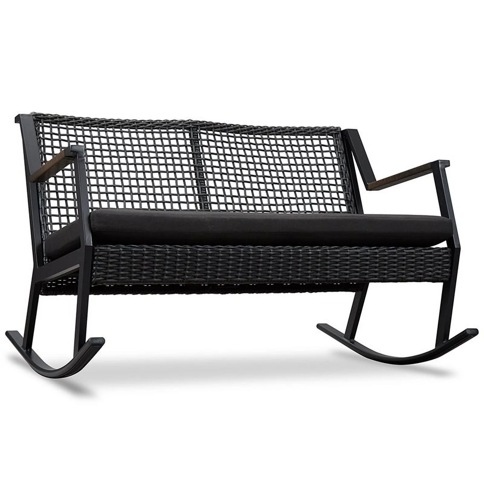 Home Square 3-Piece Set with 2 Patio Rocker Chairs & Patio Rocker Bench in Black