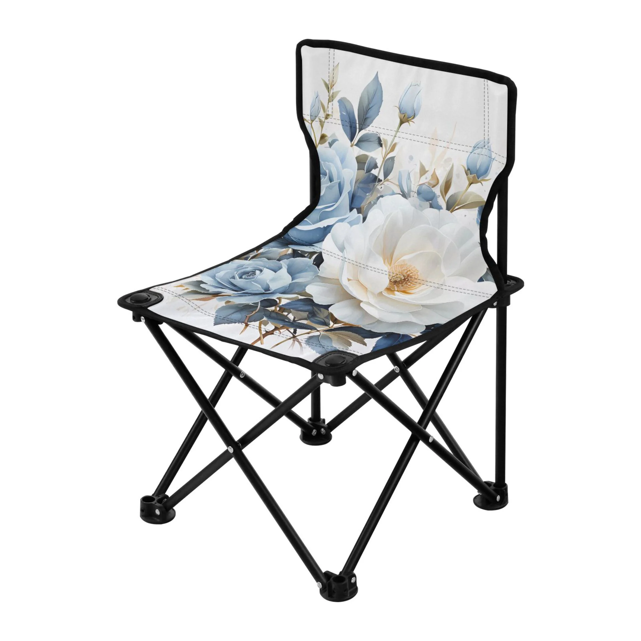 Flowers with Blue Portable Camping Chair Small for Kids Outdoor Folding Beach Chair Fishing Chair Lawn Chair with Carry Bag